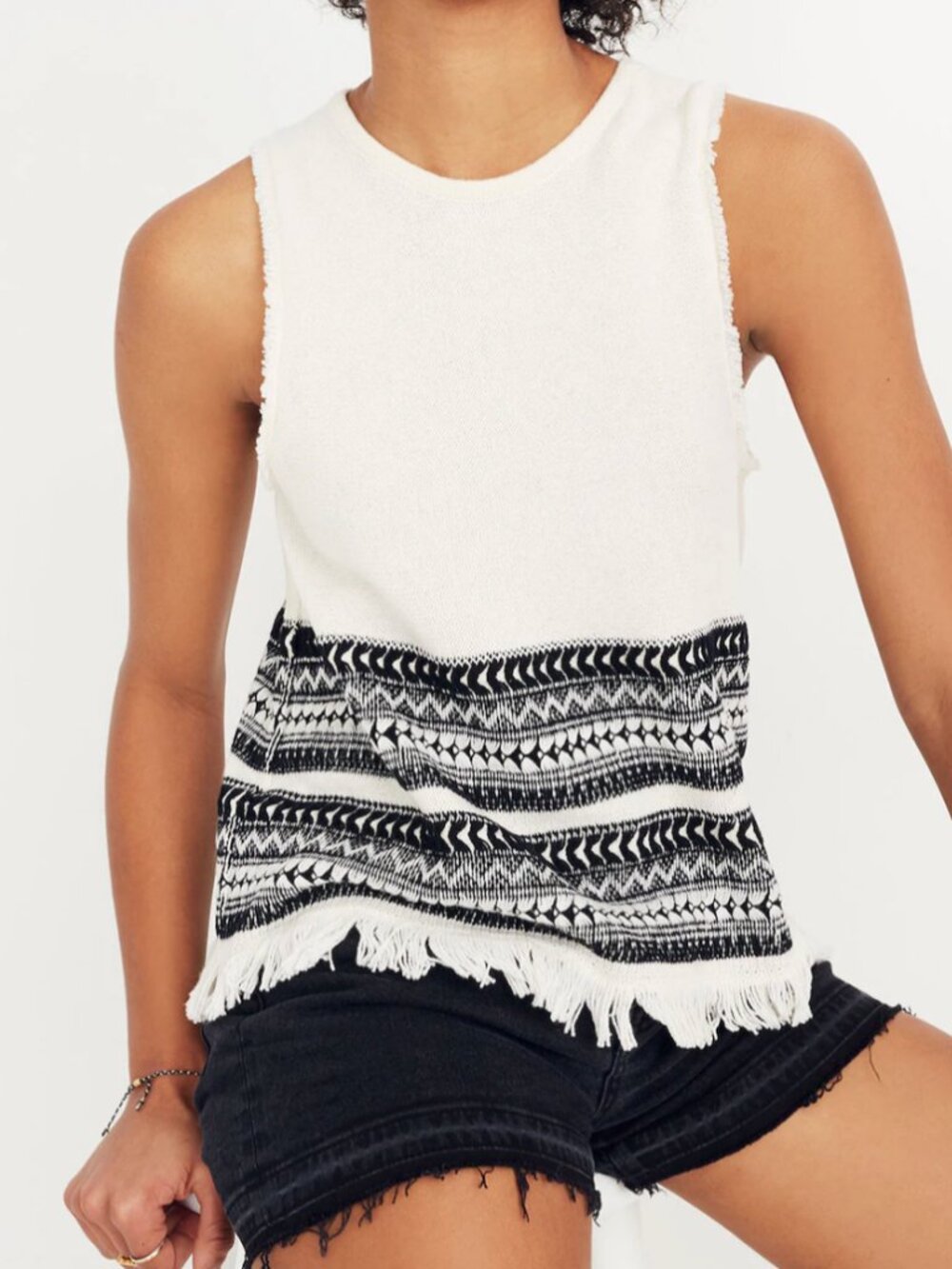 MADEWELL Women's Villagrove Ivory Fringed Sleeveless Sweater Tank sz S